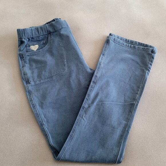 QUACKER FACTORY  Dream Jeannes Heart Pocket Straight Leg Pull-on Jeans -- Sm - Picture 1 of 10
